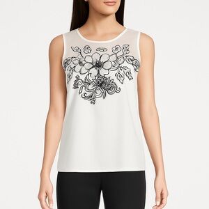 Worthington White Floral Mesh Embroidered Sleeveless Top Women’s Large